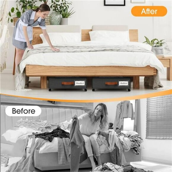 Under Bed Storage with Wheels 2 Pack Rolling Bins for Clothes Shoes Blankets - Picture 5 of 7